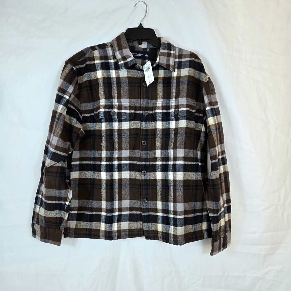 Abercrombie & Fitch Men's Brown Plaid Heavyweight Flannel Shirt Jacket Large NWT